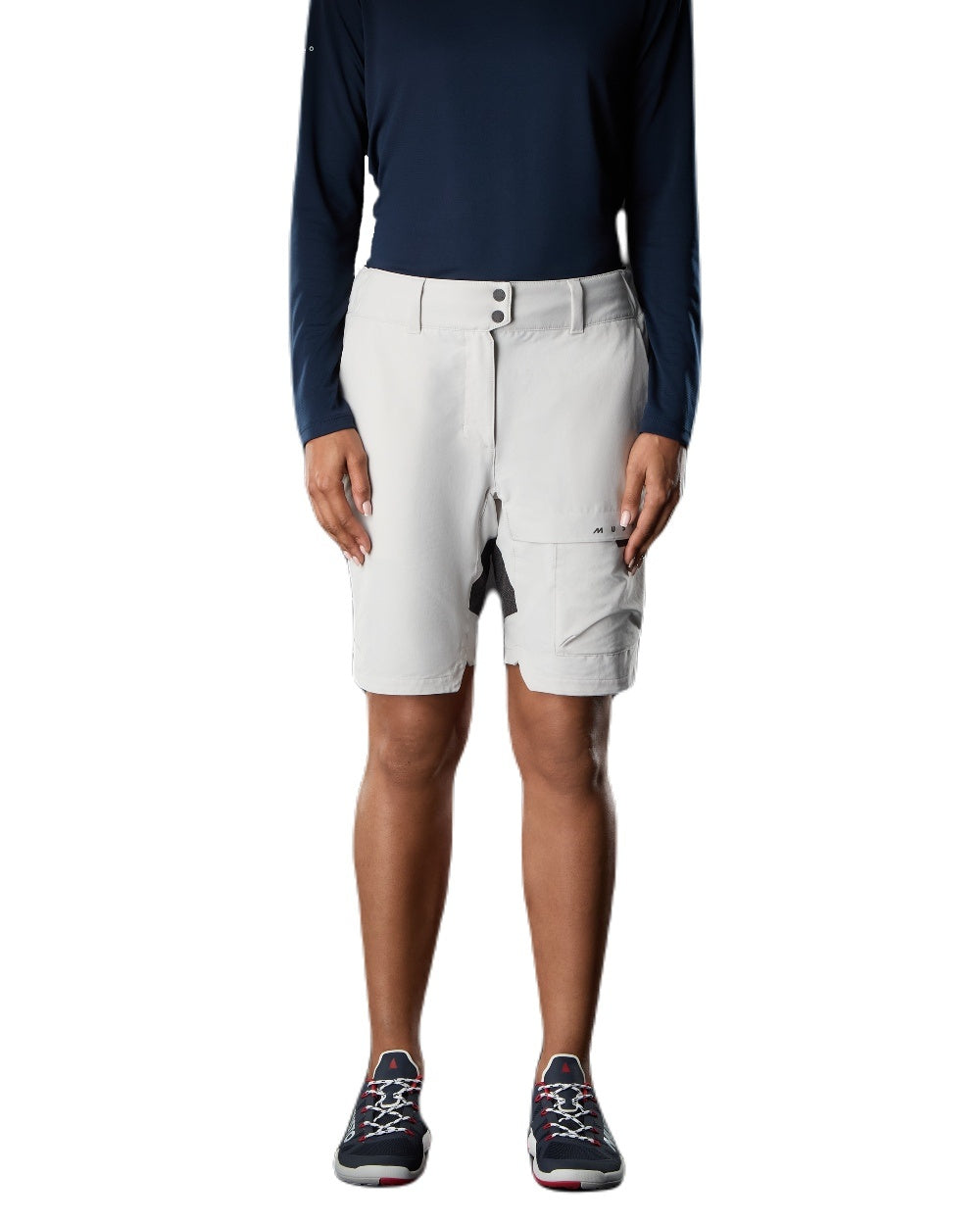 Platinum Coloured Musto Womens Performance Stretch Shorts on White Background
