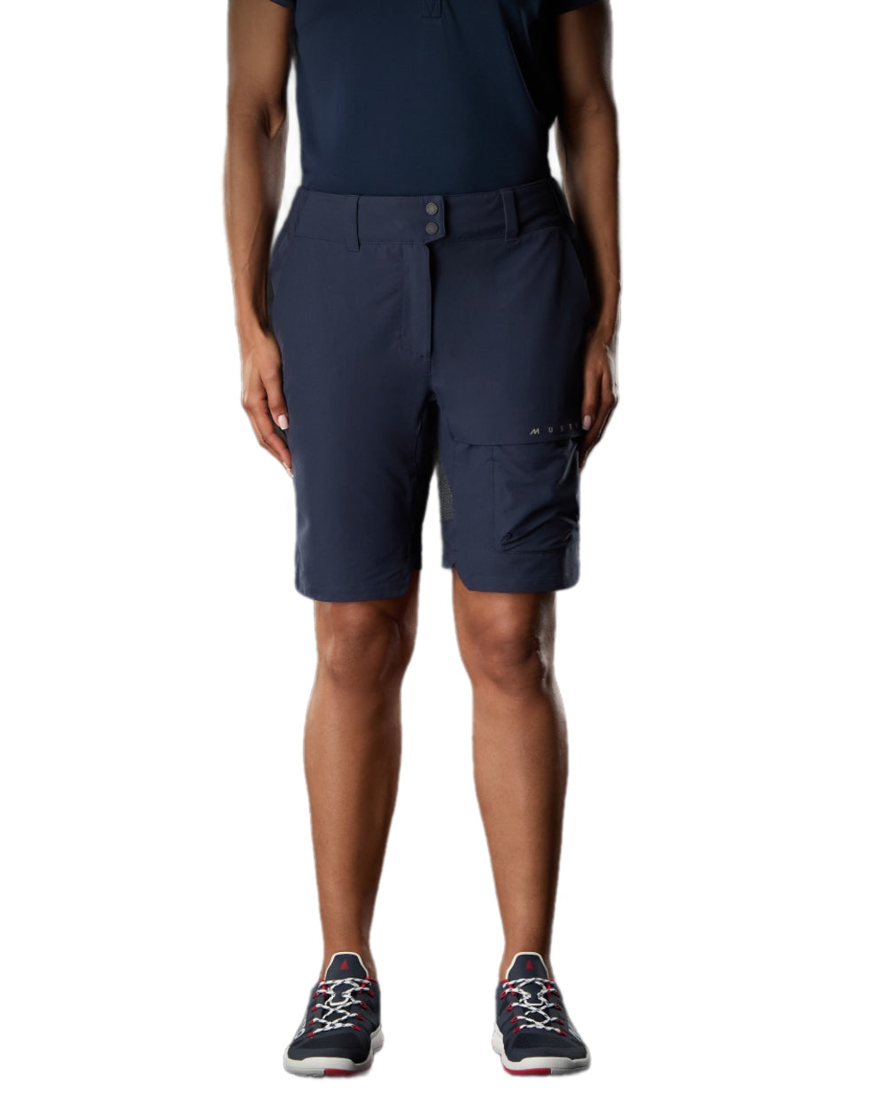 True Navy Coloured Musto Womens Performance Stretch Short on White Background
