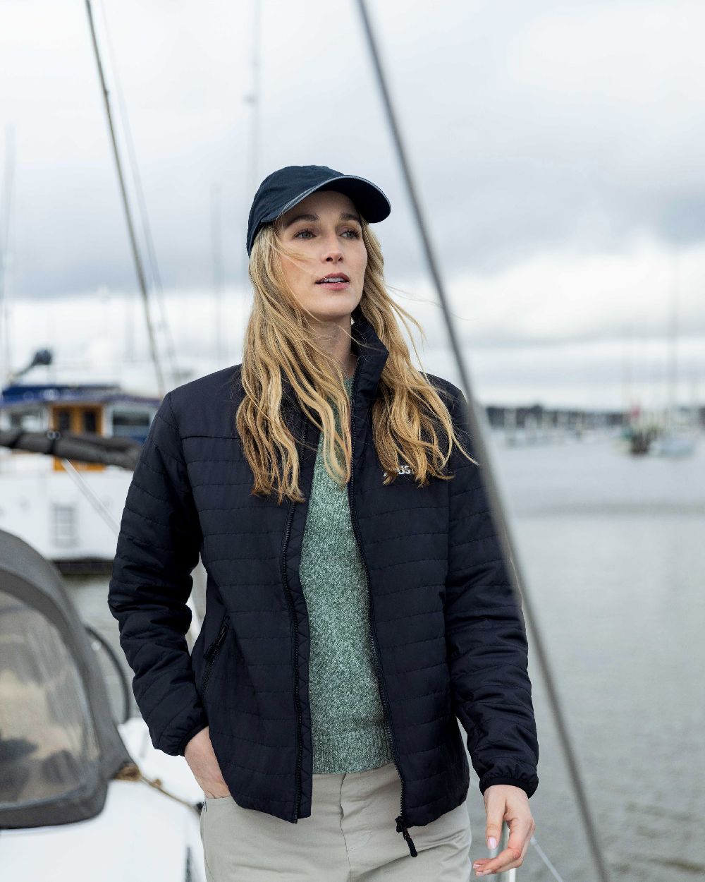 Carbon Coloured Musto Womens Solent Primaloft Insulator on Beach Background
