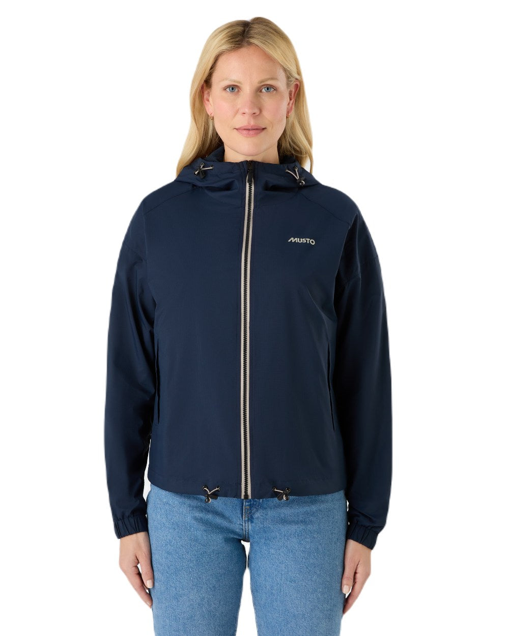 Navy Coloured Musto Womens Windbreaker Jacket On A White Background 