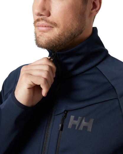 Navy coloured Helly Hansen Mens HP Windproof Fleece 2.0 on white background 