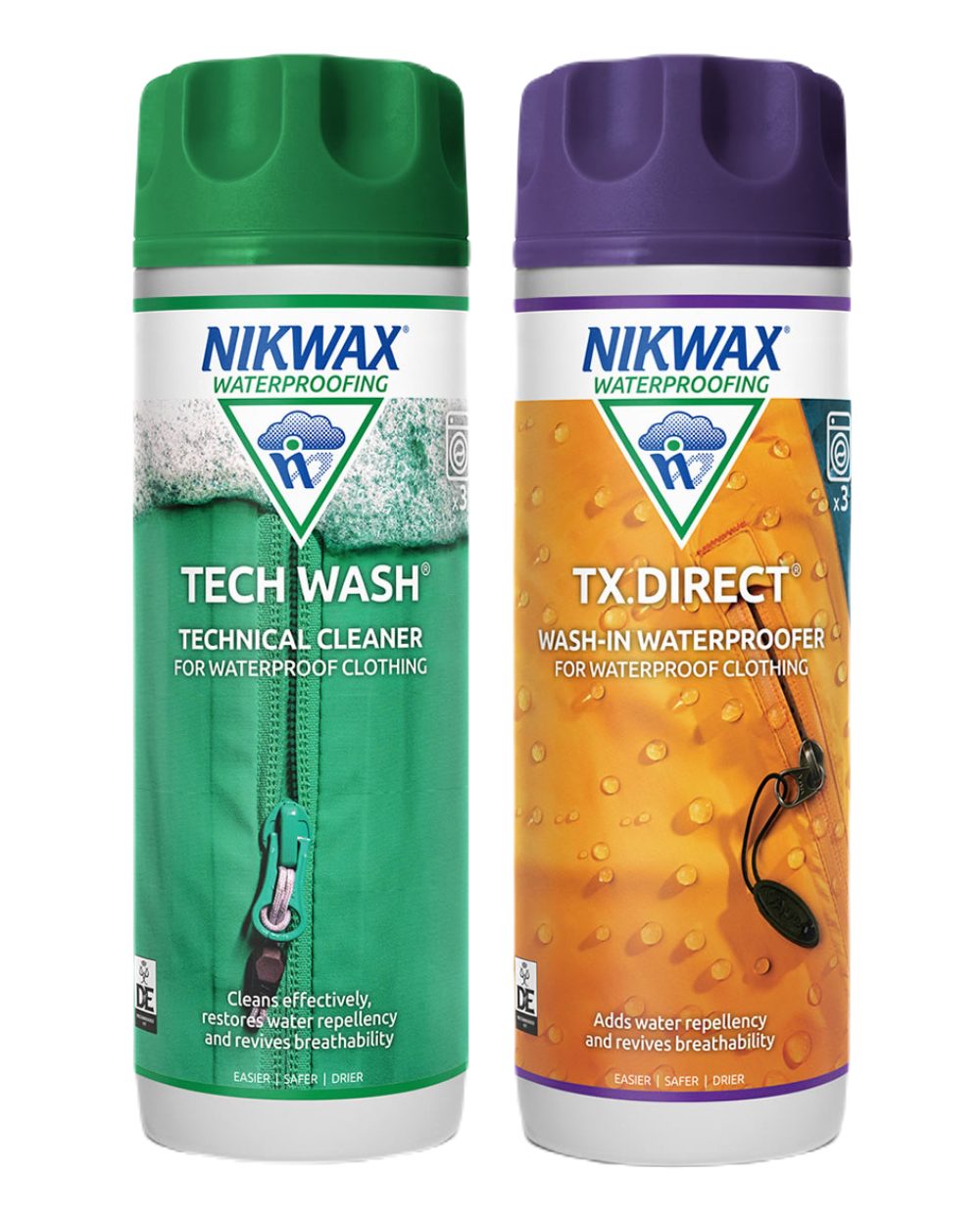 Nikwax Tech Wash/TX Direct Wash-In Twin Pack On A White Background