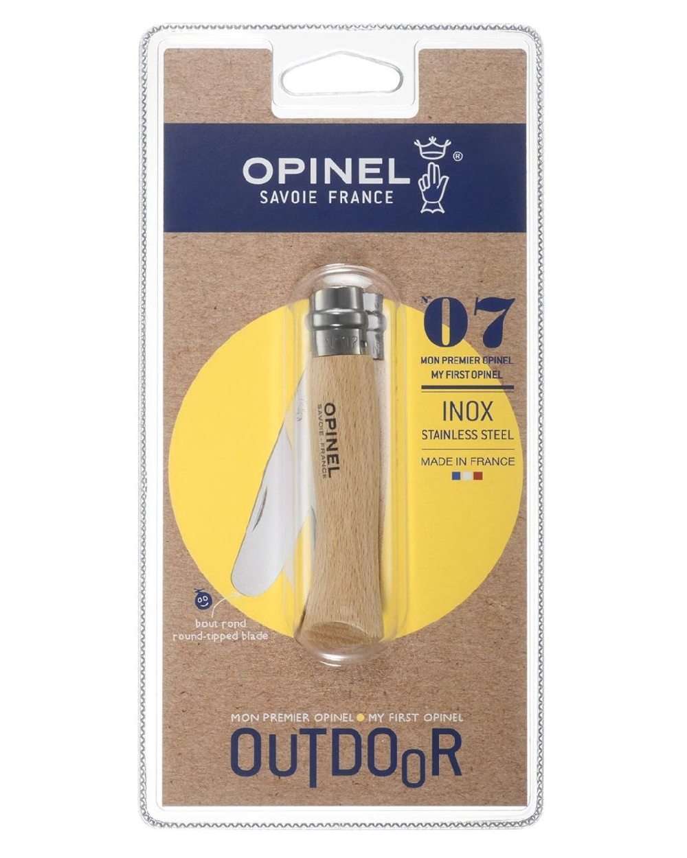 Opinel No. 7 Round Ended Knife - Natural On A White Background