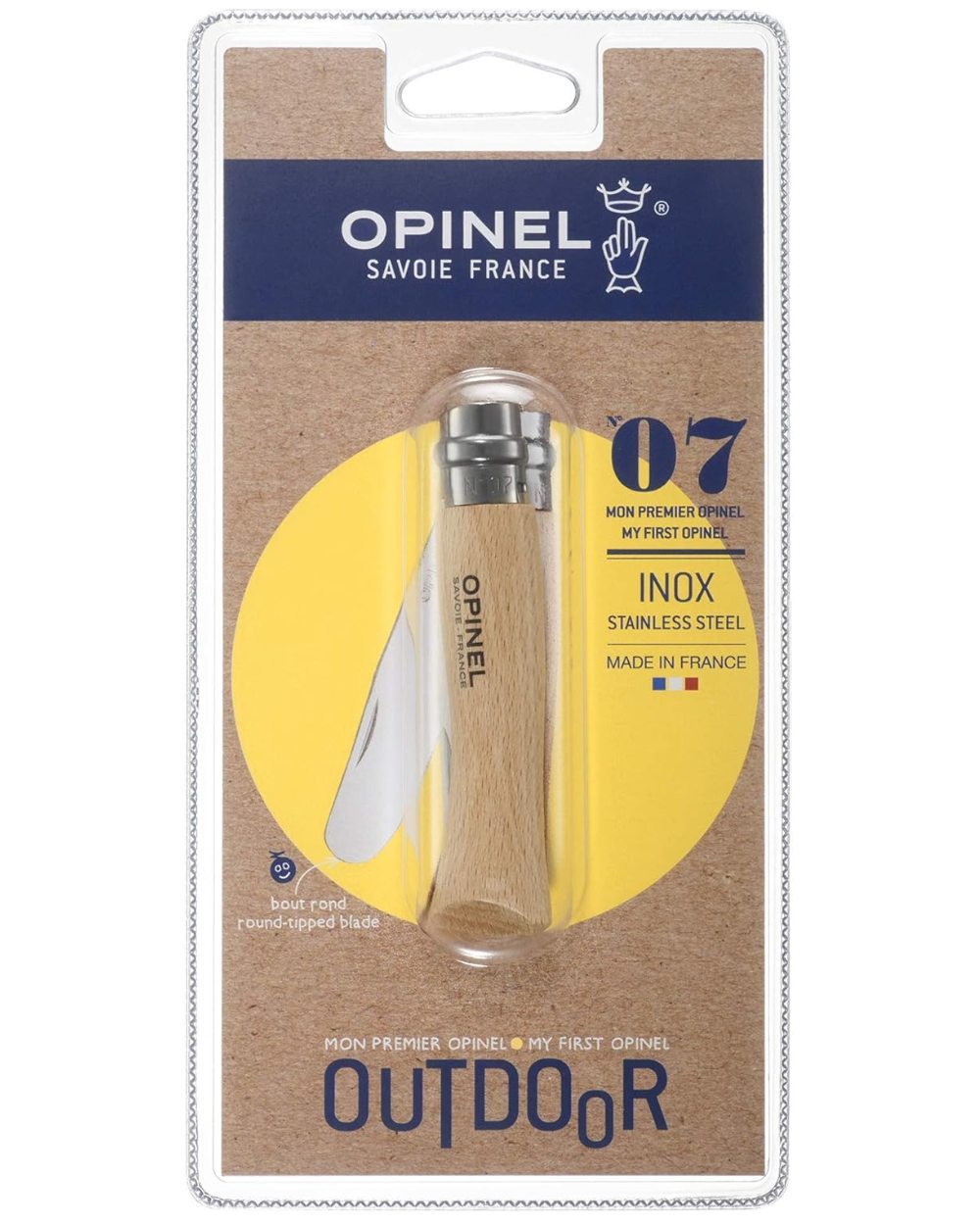 Opinel No. 7 Round Ended Knife - Natural On A White Background