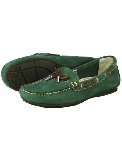 British Racing Green Coloured Orca Bay Ballena Womens Loafers On A White Background 