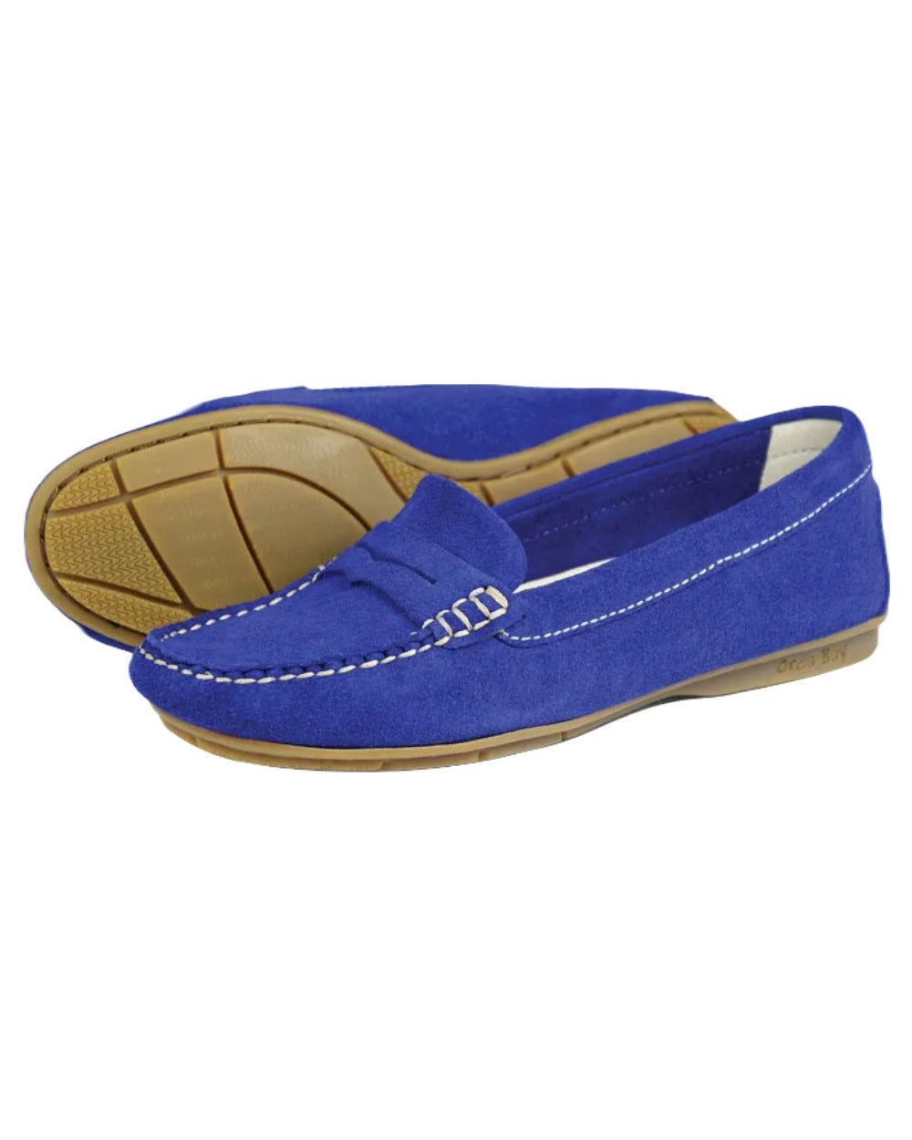 Cobalt Coloured Orca Bay Womens Florence Suede Loafers On A White Background 