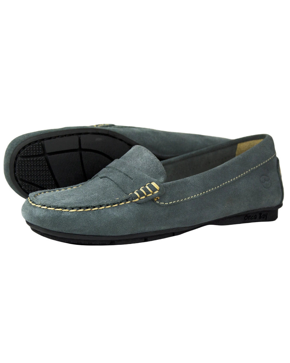 Grey Coloured Orca Bay Womens Florence Suede Loafers On A White Background 