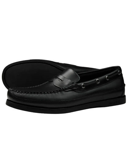 Black Coloured Orca Bay Fripp Mens Leather Loafers On A White Background 