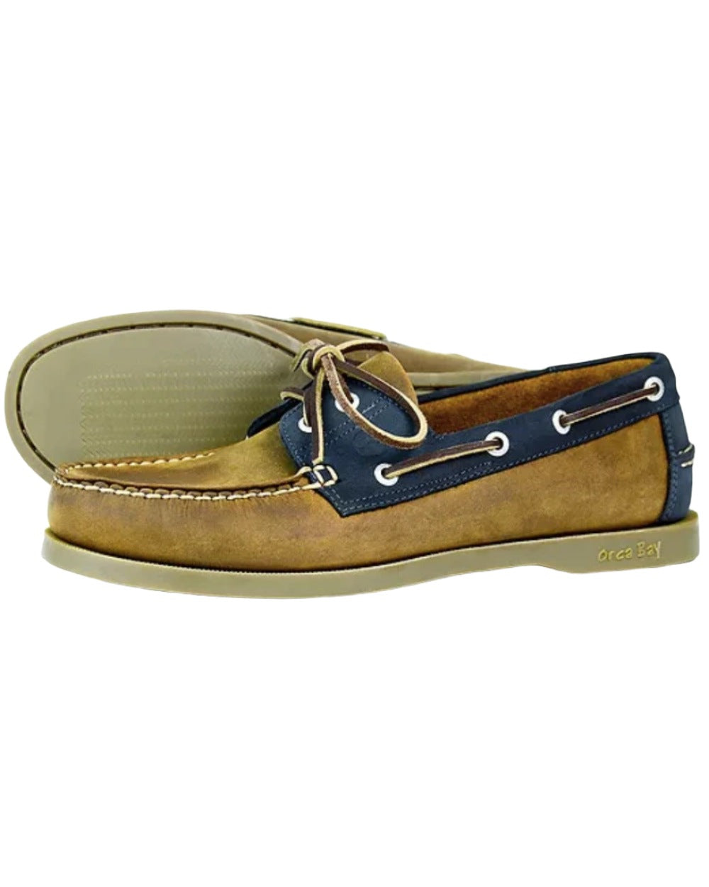 Sand/Navy Coloured Orca Bay Oakland Mens Deck Shoes On A White Background 