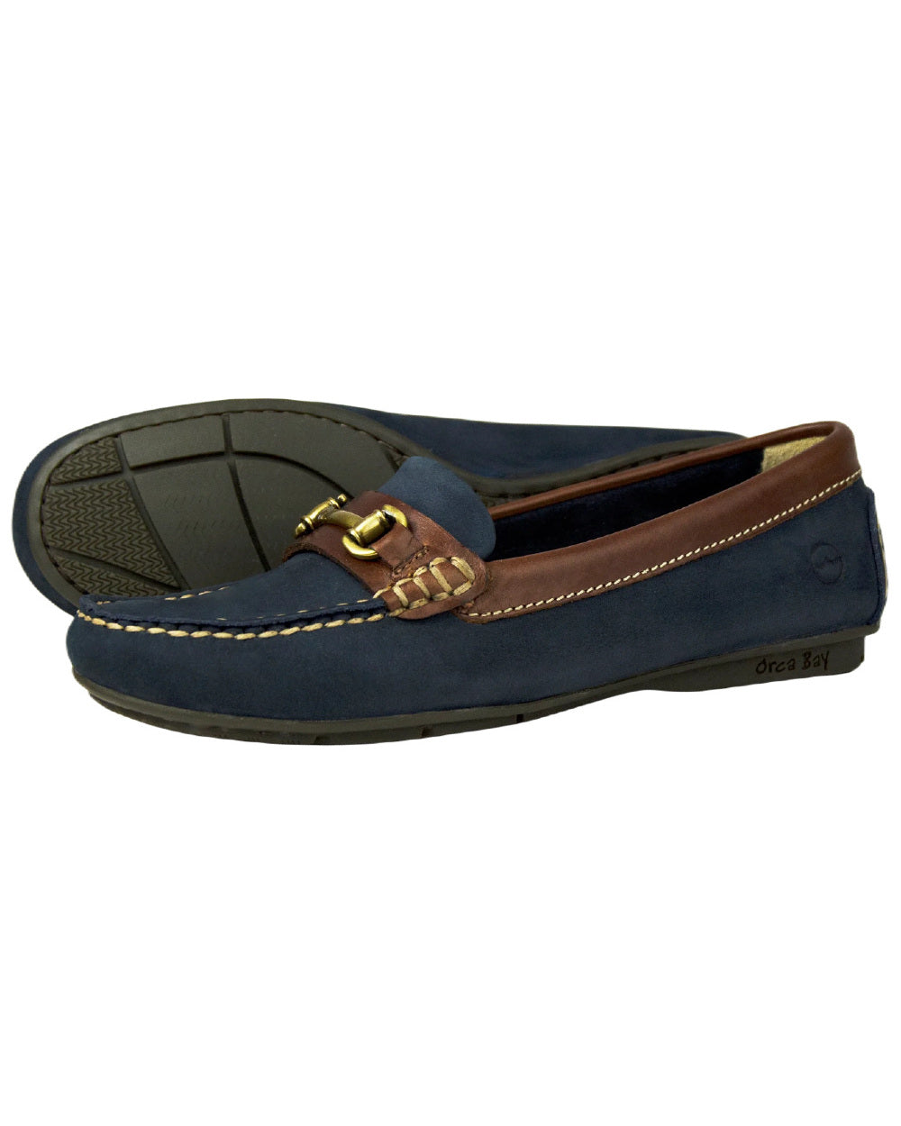 Navy Oak Coloured Orca Bay Verona Womens Loafers On A White Background 