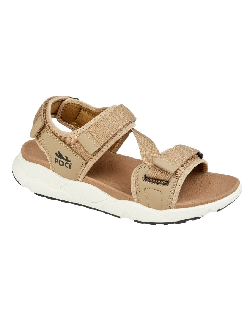 Beige Coloured PDQ Mens Webbed Triple Touch Fastening Sports Sandals on White Background
