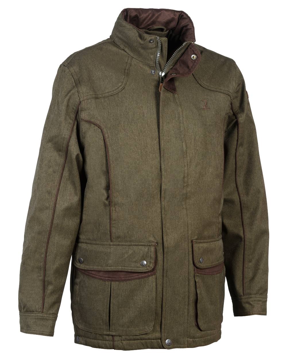 Khaki coloured Percussion Berry Waterproof Jacket on white background 