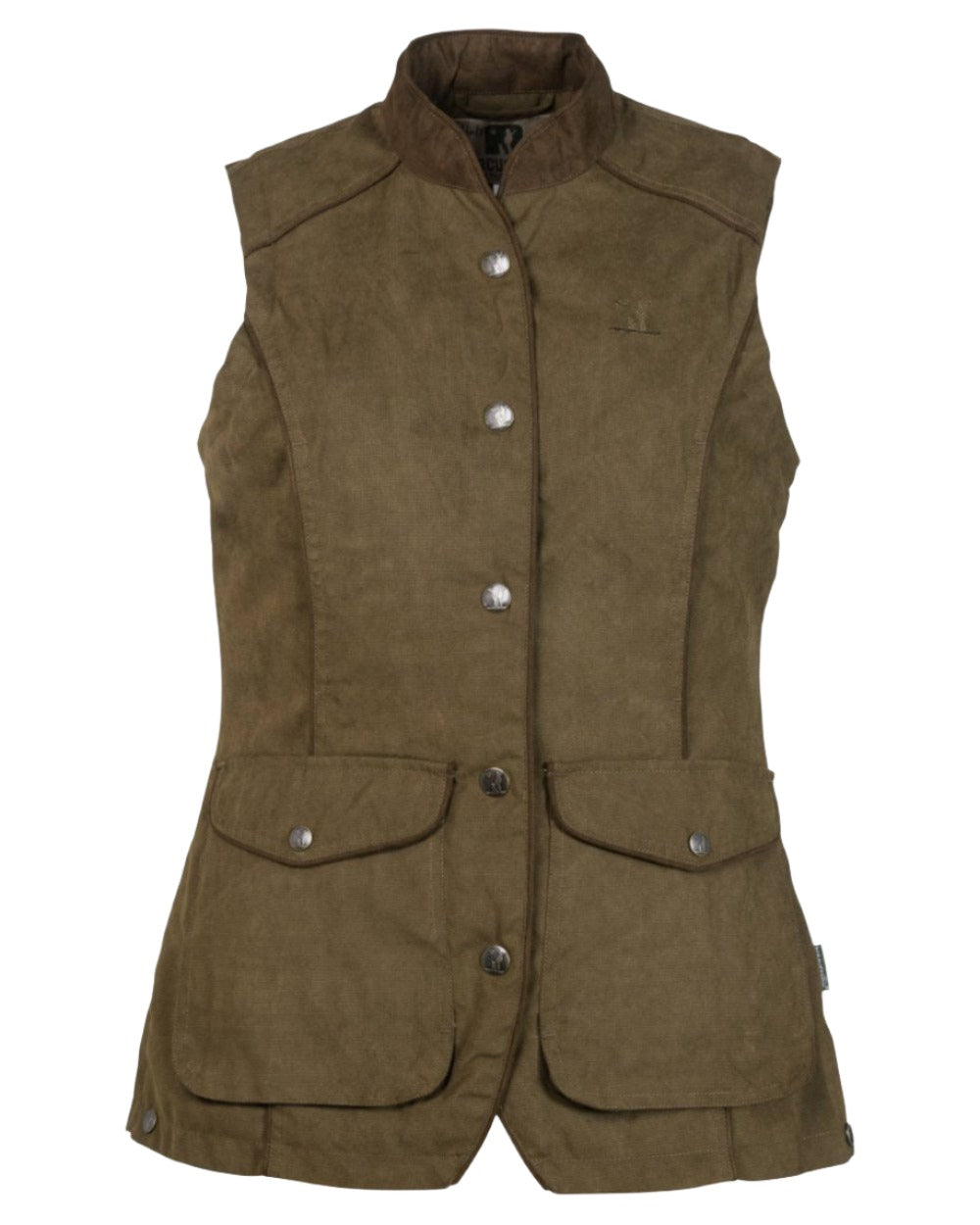 Khaki Coloured Percussion Ladies Original Rambouillet Gilet On A White Background 