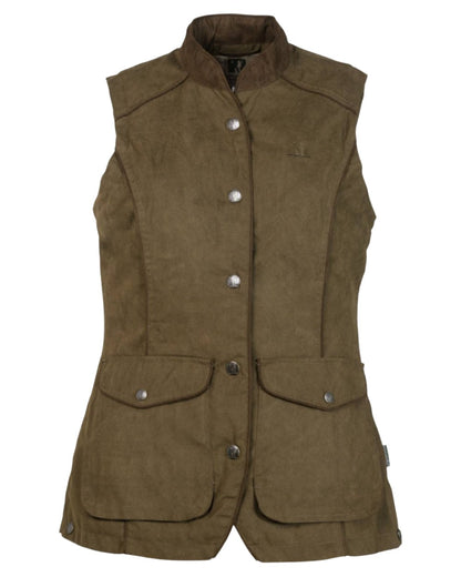 Khaki Coloured Percussion Ladies Original Rambouillet Gilet On A White Background 