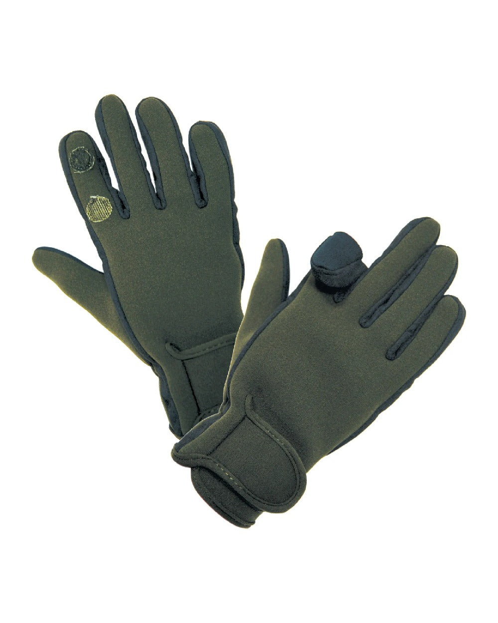 Khaki Coloured Percussion Neoprene Gloves On A White Background