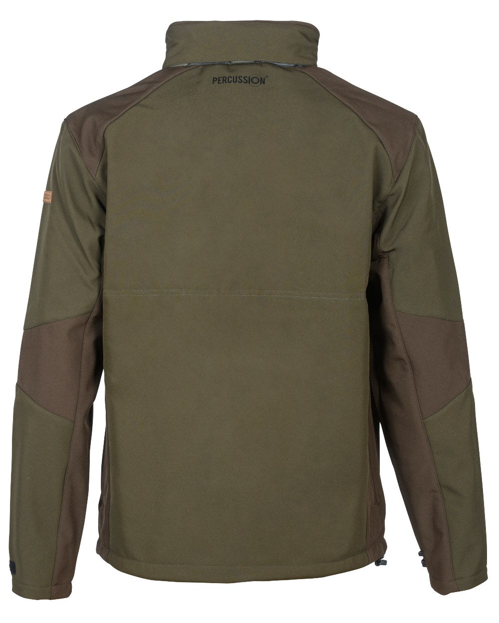 Green Brown coloured Percussion Softshell Waterproof Jacket on white background 