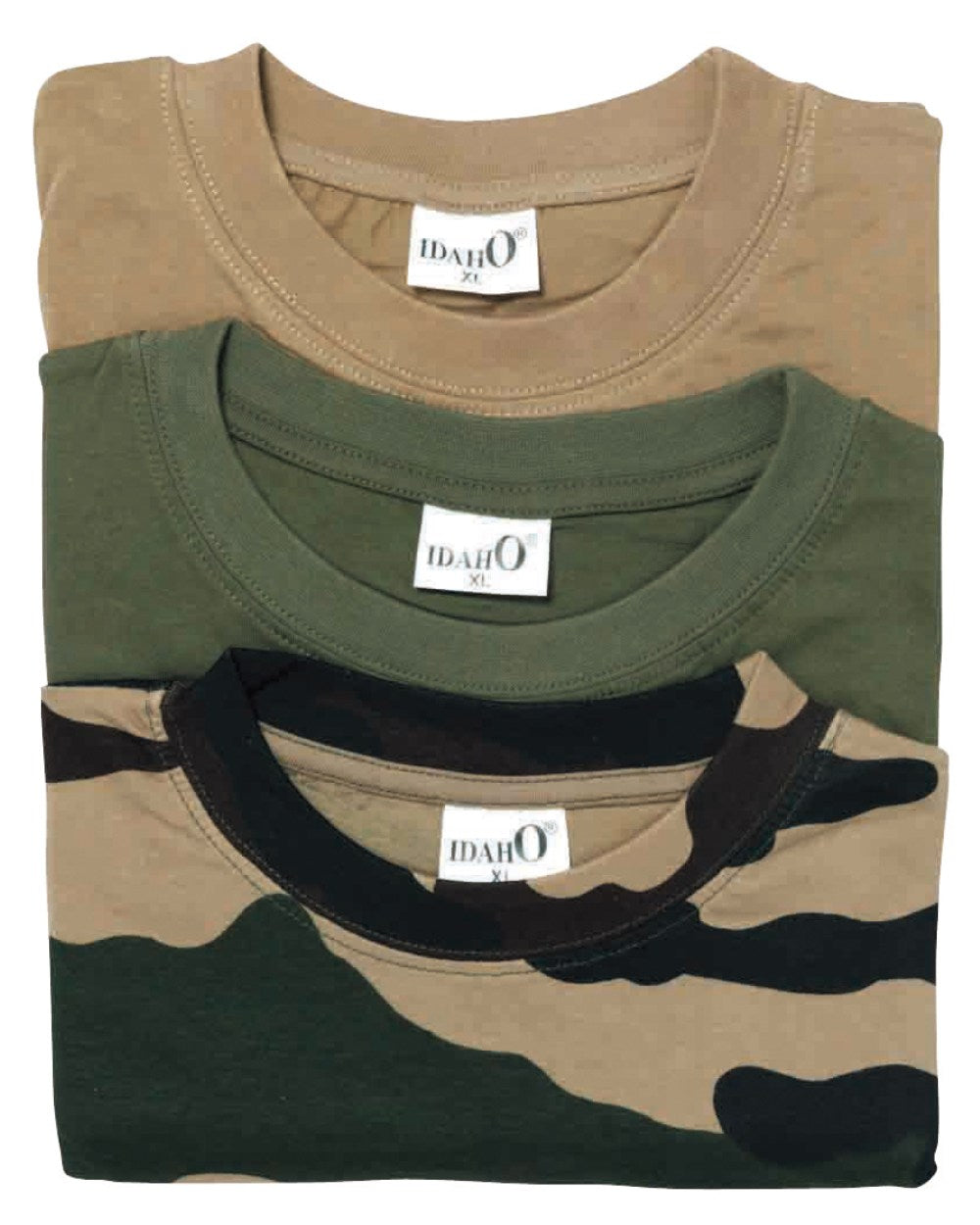 Khaki Beige Camo Coloured Percussion T-Shirts Camo Three Pack On A White Background