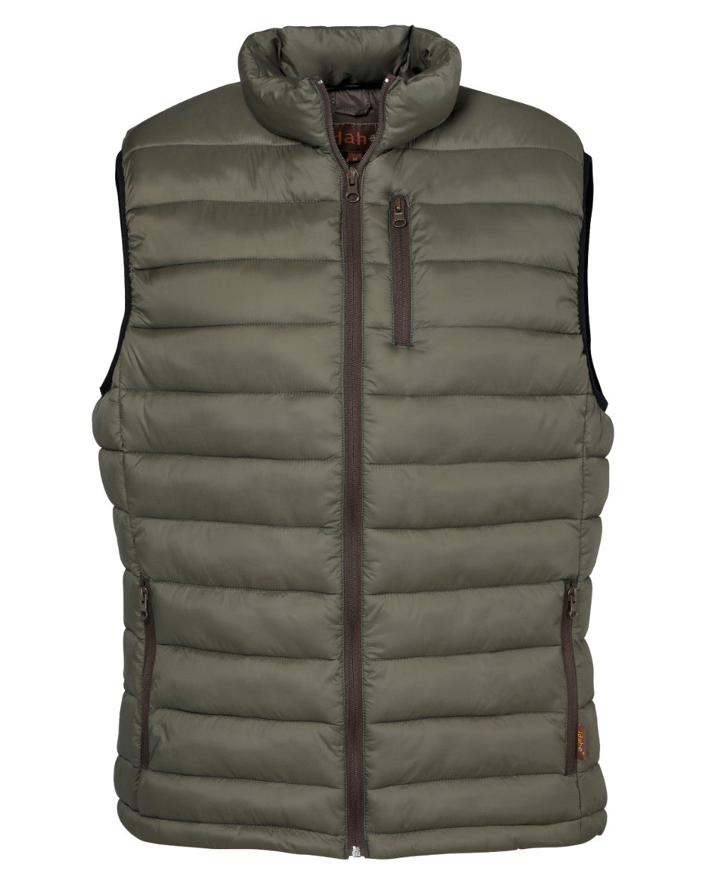 Khaki Coloured Percussion Trekking Quilted Gilet On A White Background 