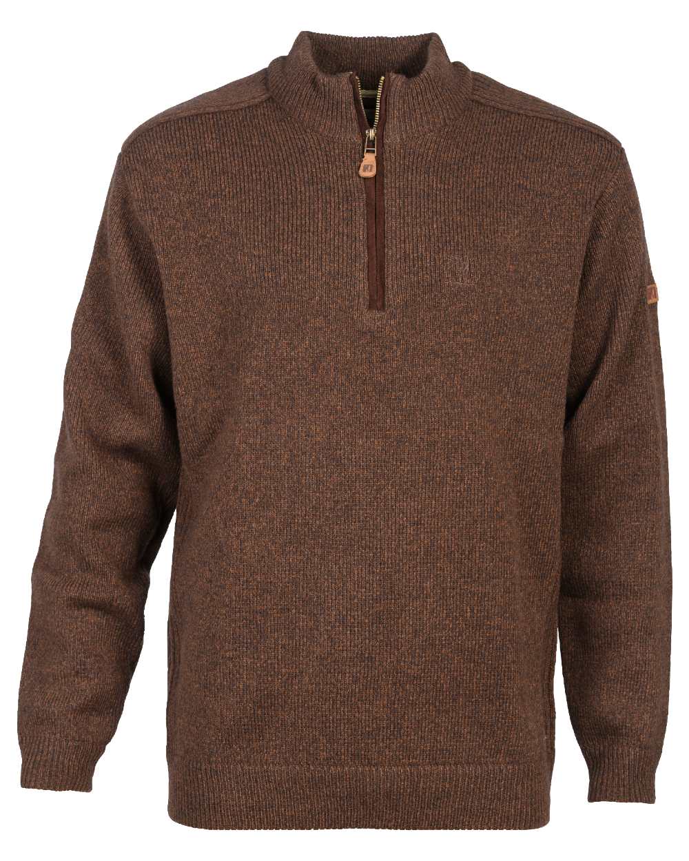 Brown coloured Percussion Zip Neck Hunting Pullover on white background 