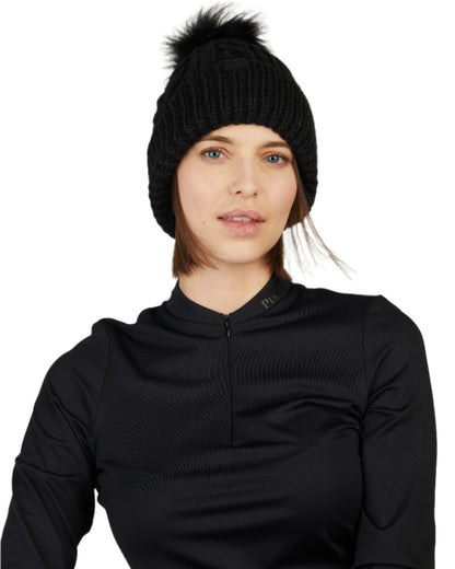 Black Coloured Pikeur Plait Sports Beanie On A White Background 