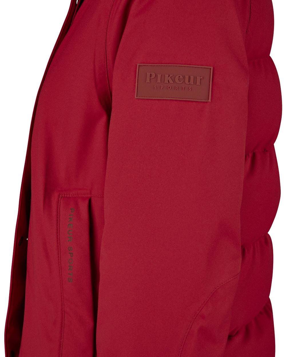 Rumba Red Coloured Pikeur Quilted Raincoat On A White Background 
