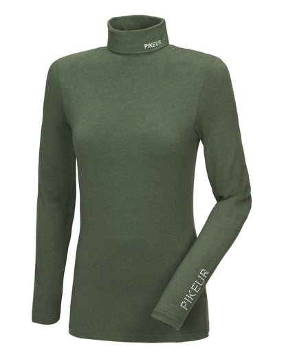 Ivy Green Coloured Pikeur Roll Neck Top On A White Background 