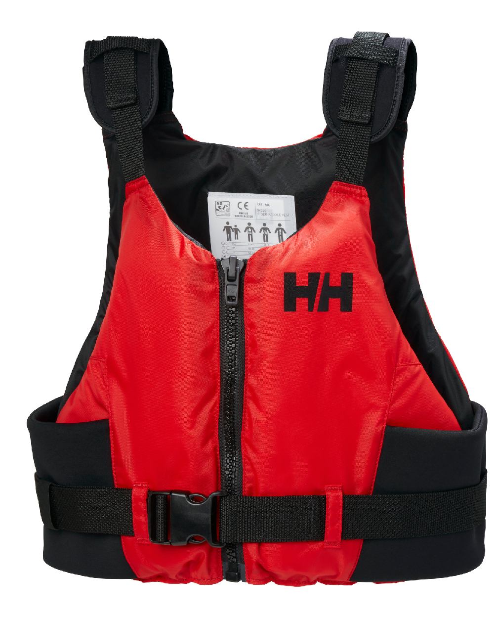 Alert Red coloured Helly Hansen Rider Paddle Life Vest on white background 