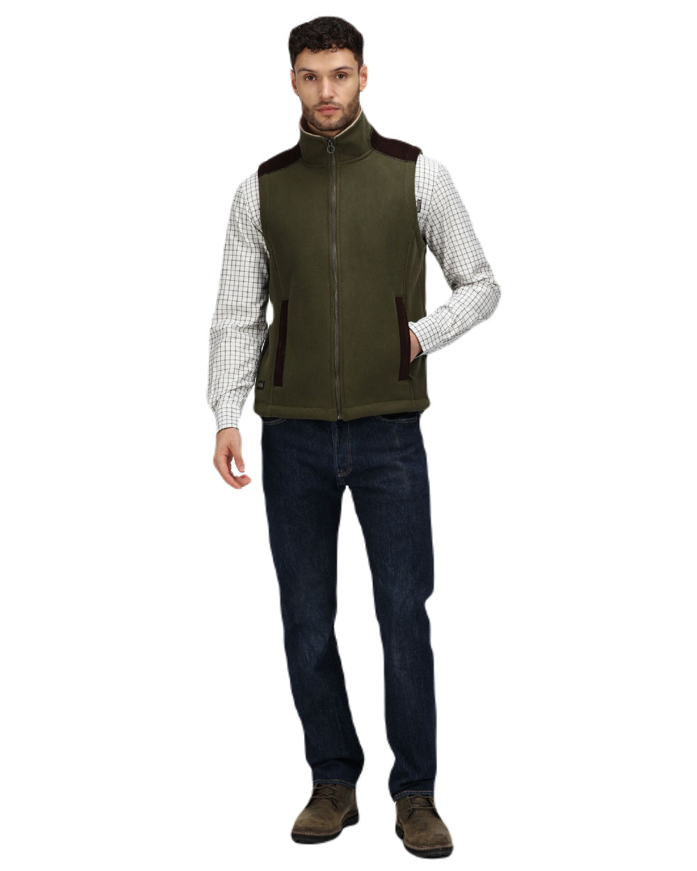 Dark Khaki Coloured Regatta Faversham Fleece Bodywarmer On A White Background 