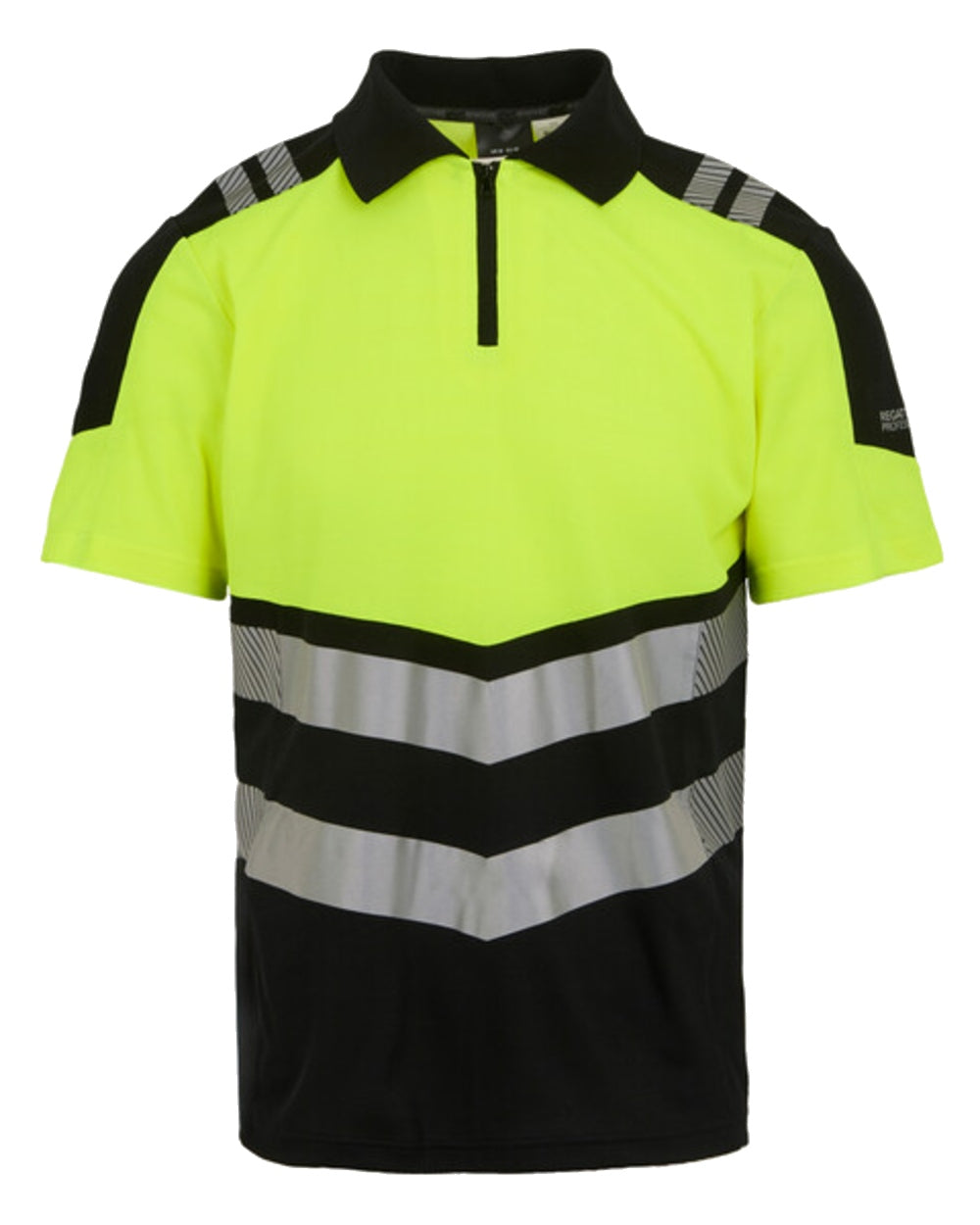 Black Yellow Coloured Regatta Mens Hi-Vis X-Pro Polo Class 1 on White Background

