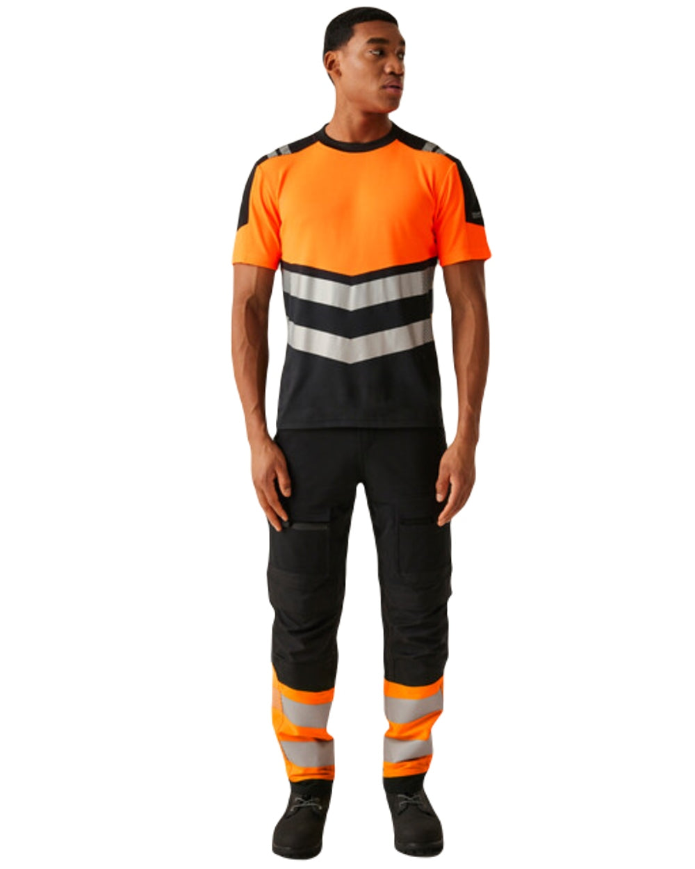 Black Orange Coloured Regatta Mens Hi-Vis X-Pro T-Shirt Class 1 on White Background

