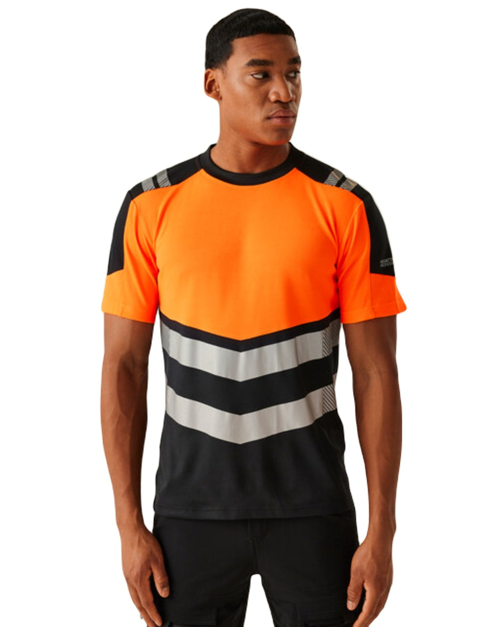 Black Orange Coloured Regatta Mens Hi-Vis X-Pro T-Shirt Class 1 on White Background

