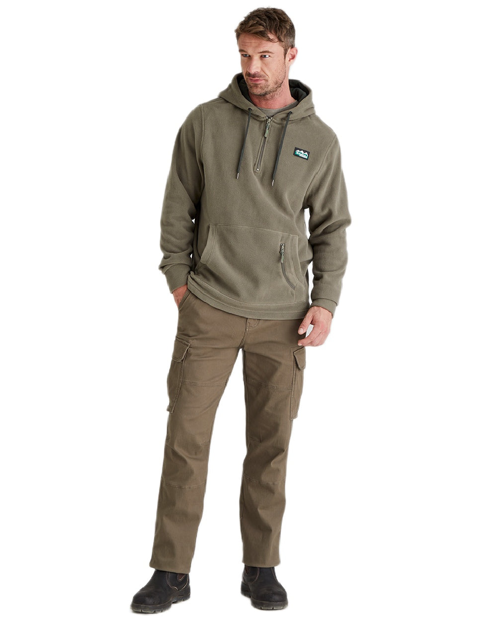 Smokey Olive Coloured Ridgeline Ballistic Hooded Fleece on white background 