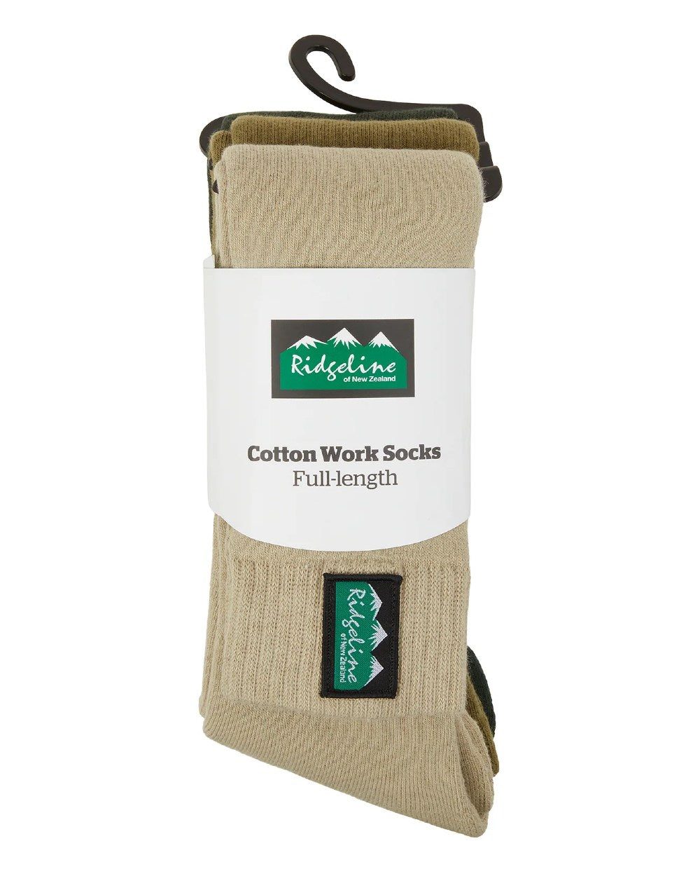 Olive Multi Coloured Ridgeline Cotton Work Socks Full Length On A White Background 