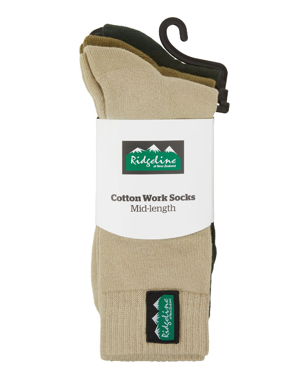 Olive Multi Coloured Ridgeline Cotton Work Socks Mid Length On A White Background 
