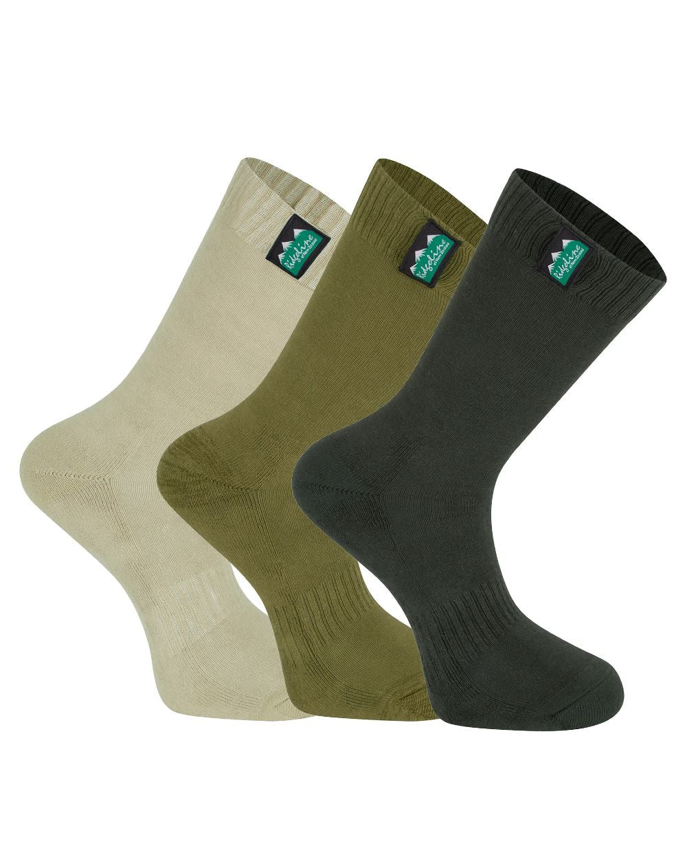 Olive Multi Coloured Ridgeline Cotton Work Socks Mid Length On A White Background