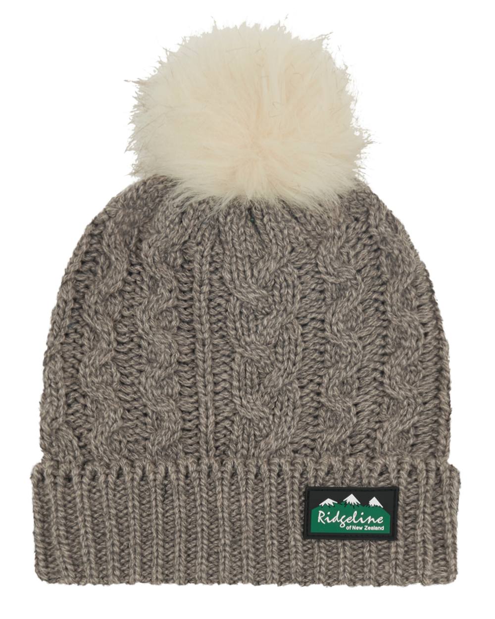 Mushroom Coloured Ridgeline Nordic Fleck Bobble Hat on white background 