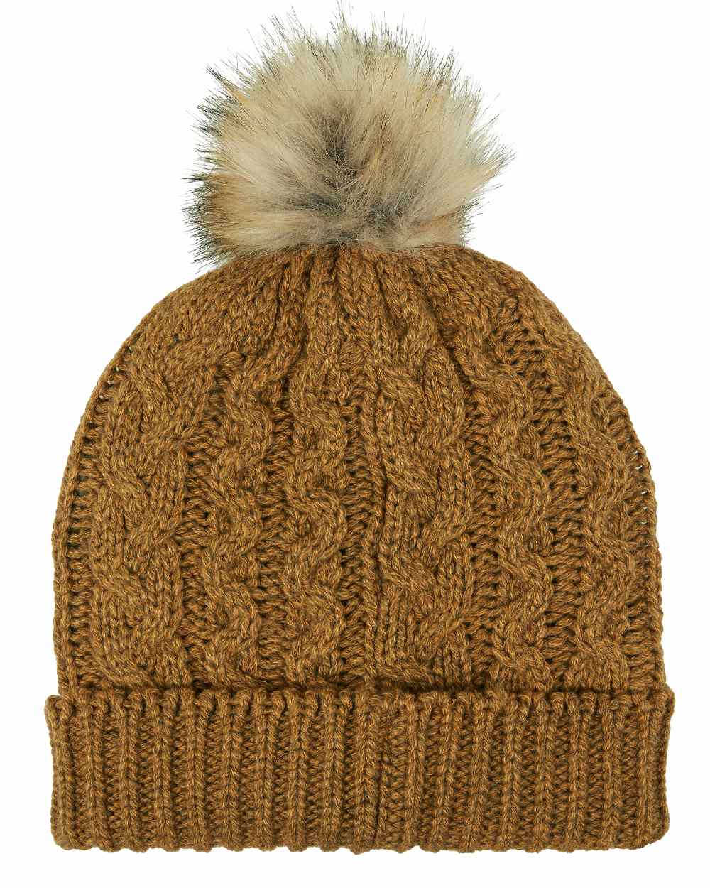 Ochre Coloured Ridgeline Nordic Fleck Bobble Hat on white background 