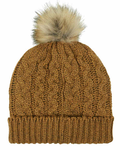 Ochre Coloured Ridgeline Nordic Fleck Bobble Hat On A White Background 