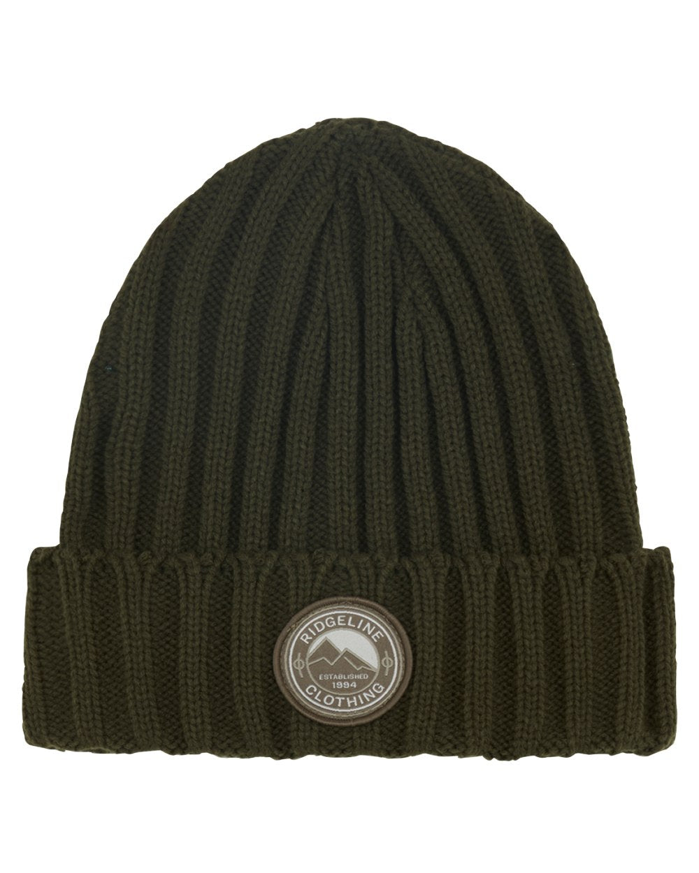 Olive Coloured Ridgeline Original Knitted Beanie On A White Background 