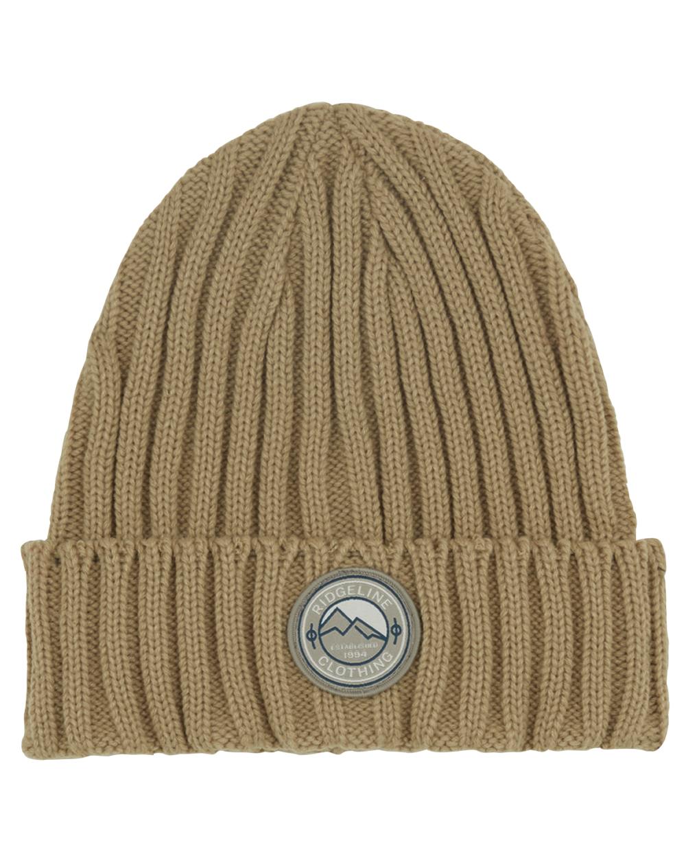 Stone Coloured Ridgeline Original Knitted Beanie On A White Background 