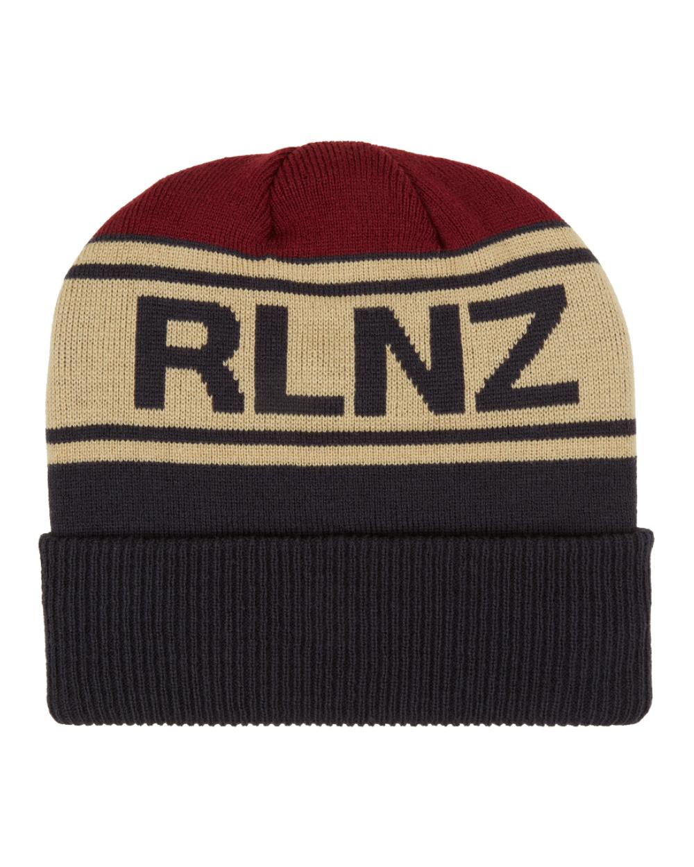 Navy Multi Coloured Ridgeline RLNZ Knitted Beanie on white background 