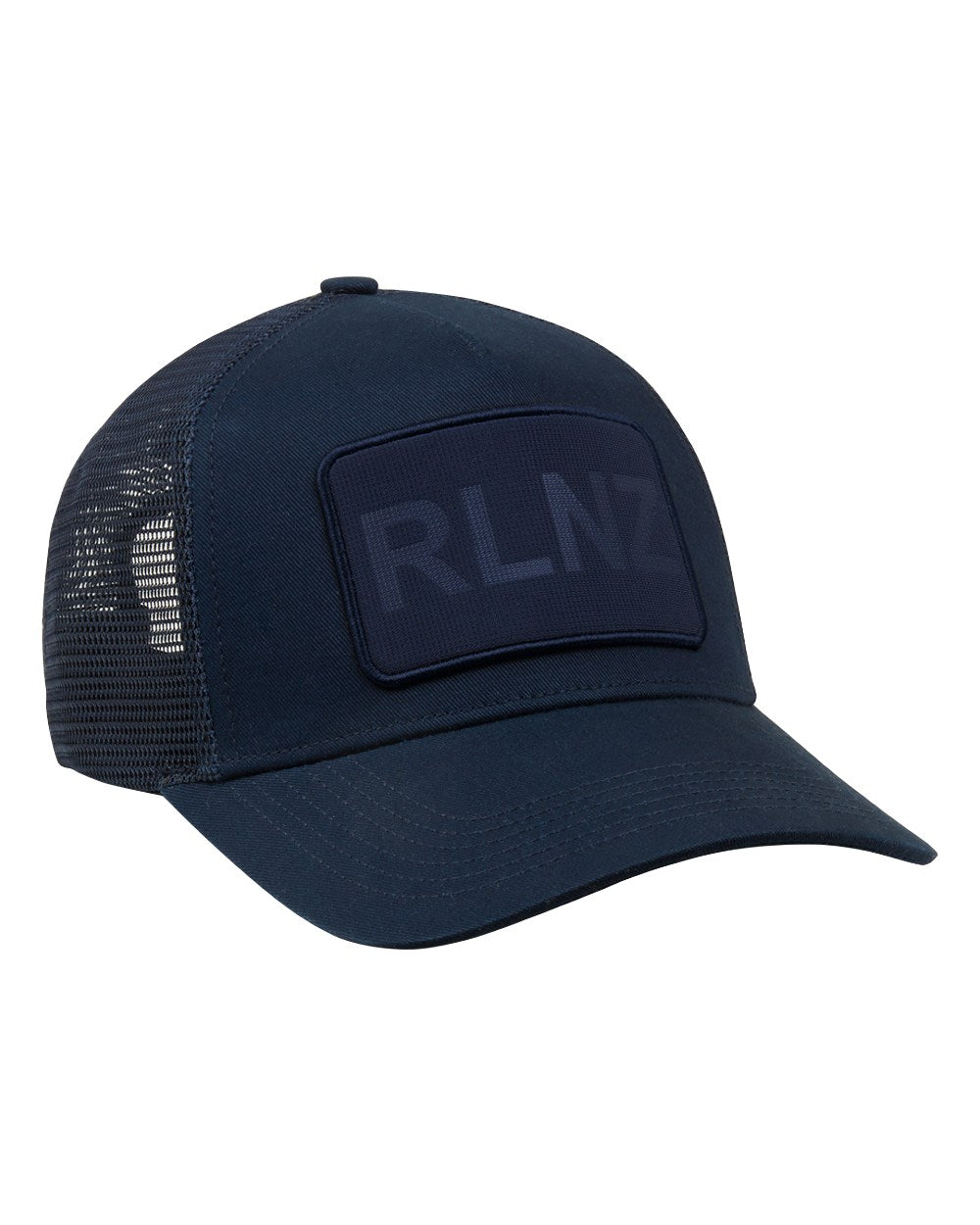 Navy Coloured Ridgeline RLNZ Trucker Cap On A White Background 