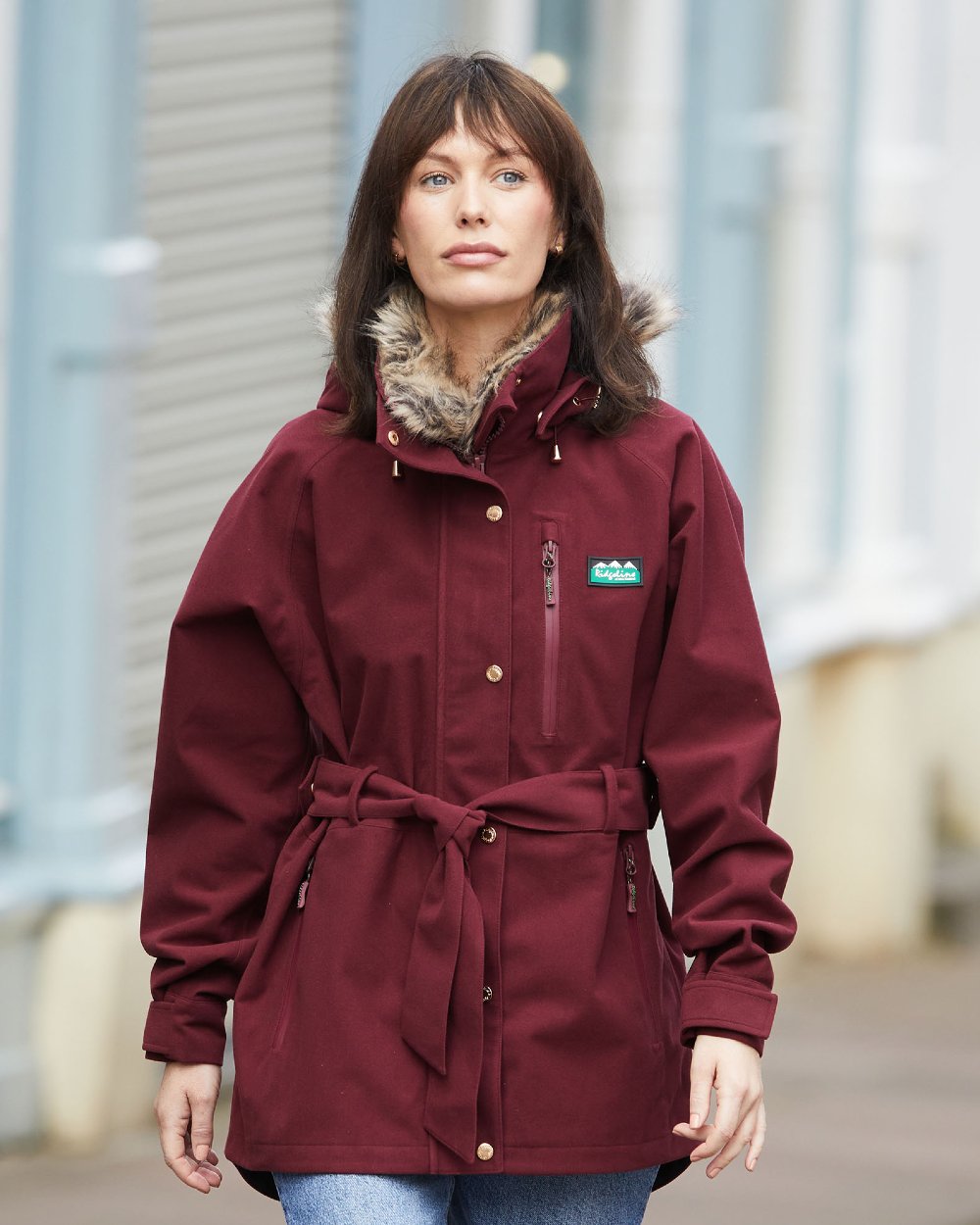Winter Berry Coloured Ridgeline Ladies Monsoon Nordic Jacket on outdoor background 