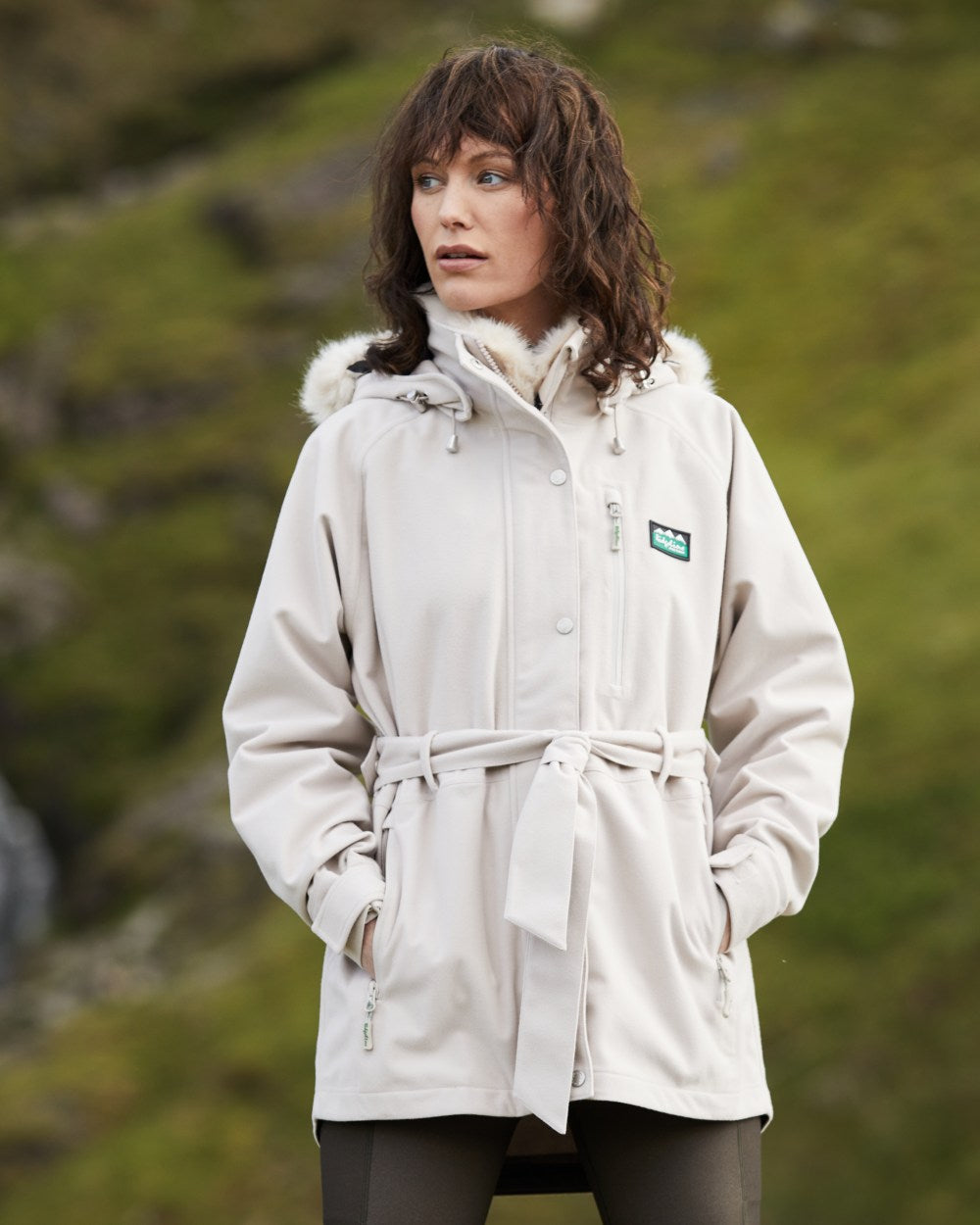 Mushroom Coloured Ridgeline Ladies Monsoon Nordic Jacket on outdoor background 