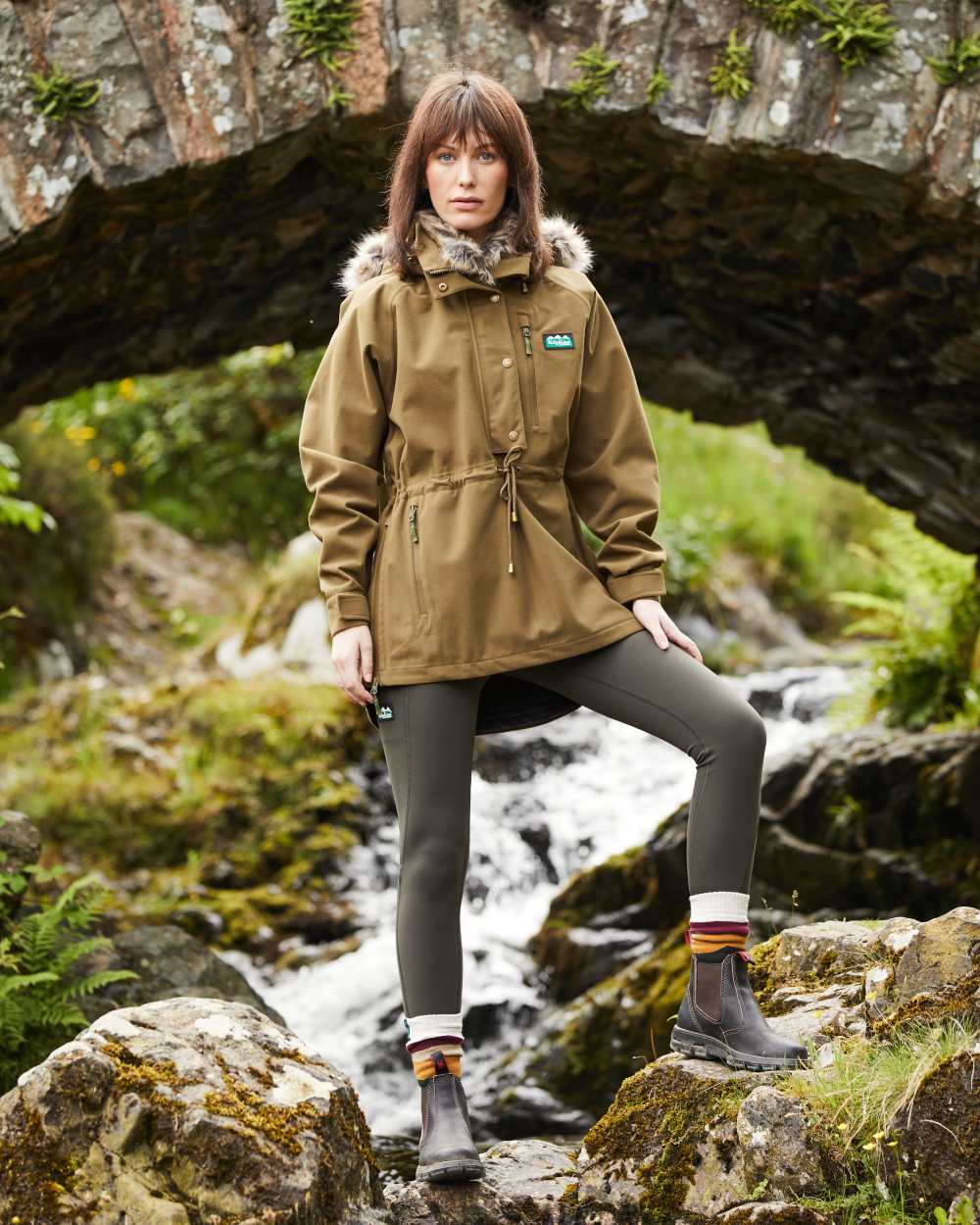 Teak Coloured Ridgeline Womens Monsoon Nordic Smock On A Waterfall Background 