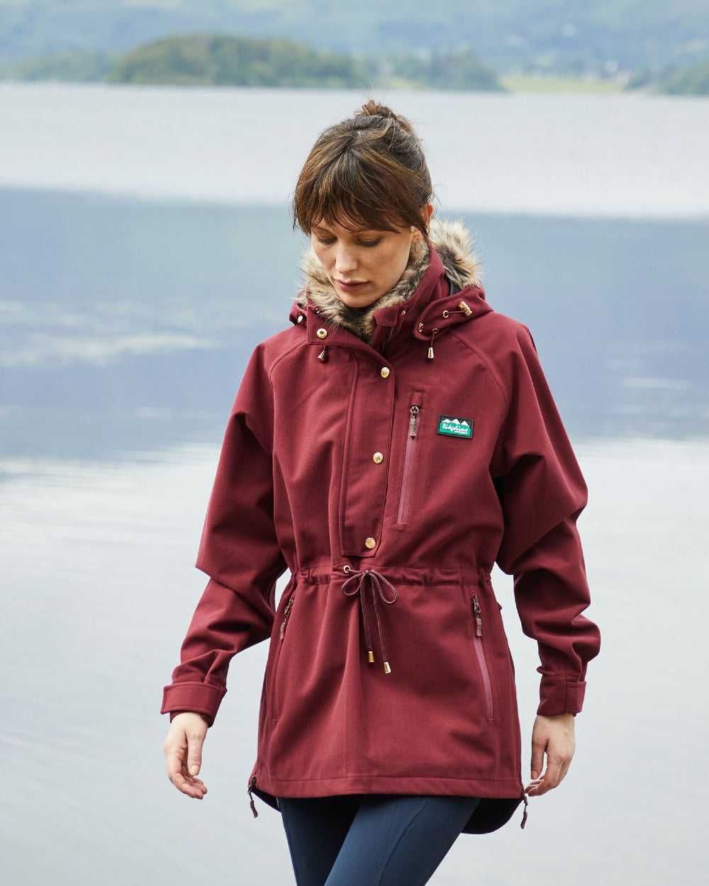 Winter Berry Coloured Ridgeline Womens Monsoon Nordic Smock On A River Background 