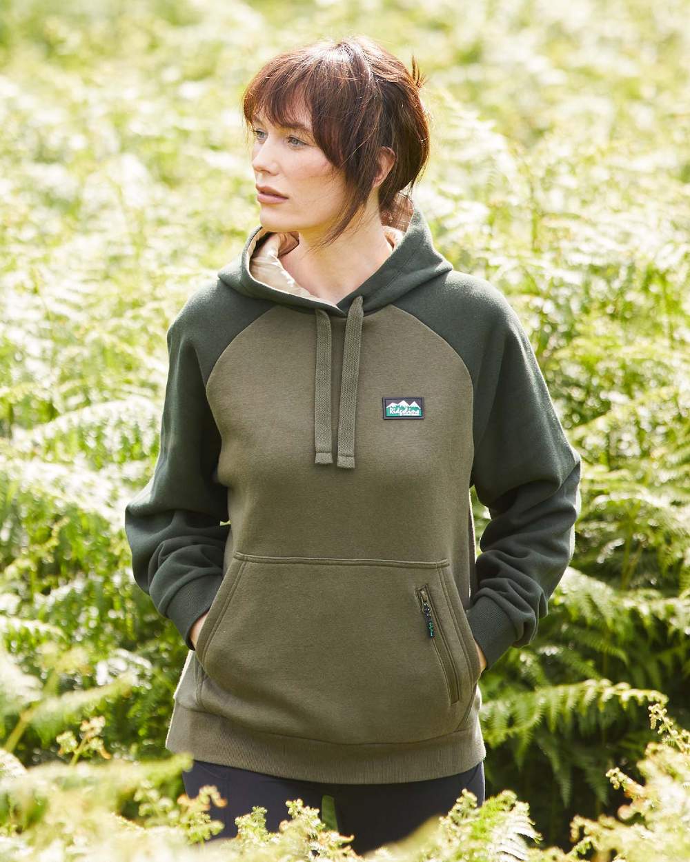 Ivy Green Coloured Ridgeline Womens North Island Hoodie On A Forest Background 