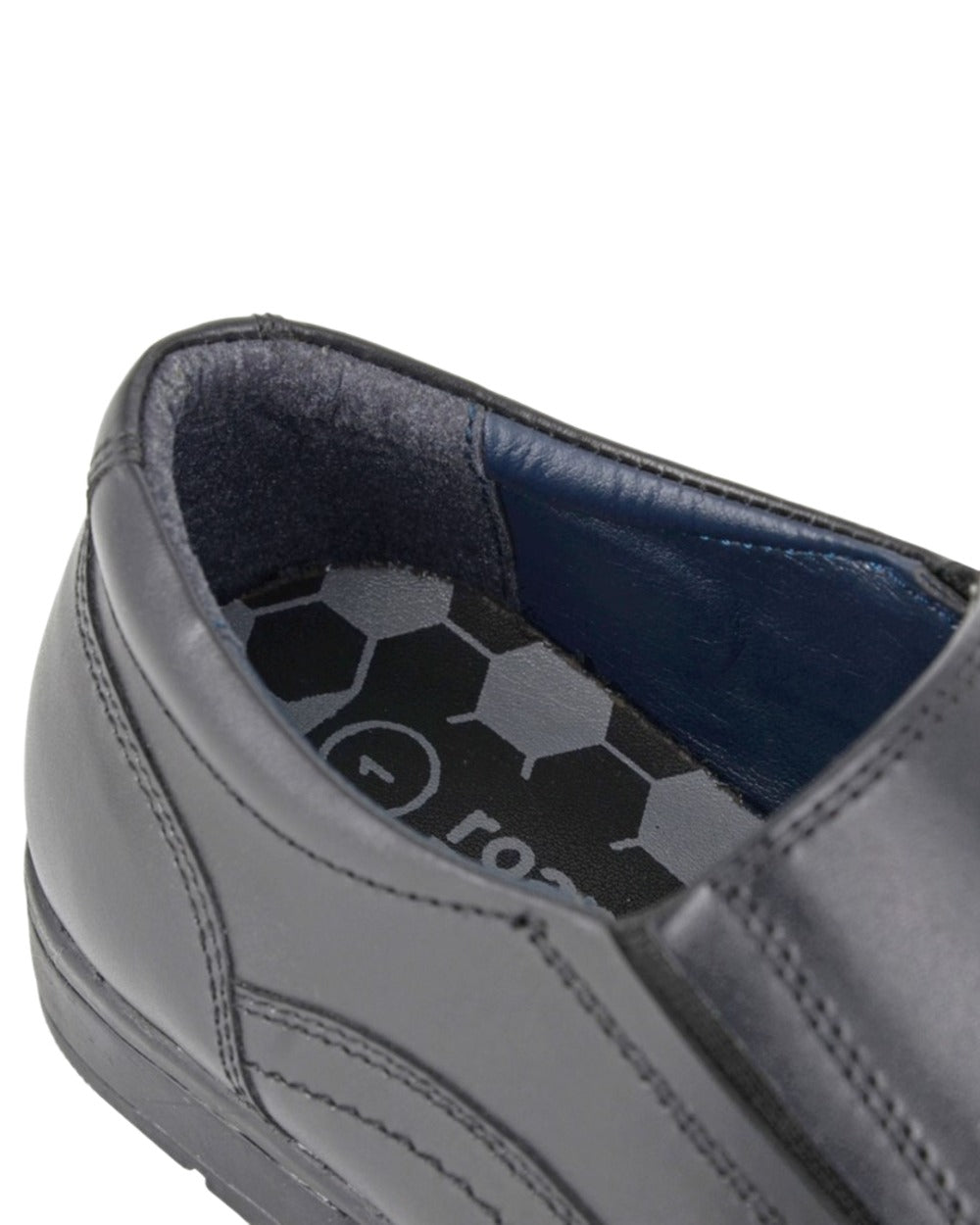 Black Coloured Roamers Childrens Black Leather Shoes on White Background
