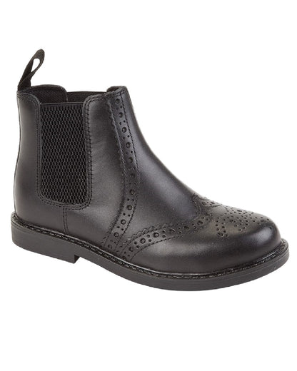 Black Coloured Roamers Childrens Black Leather Shoes on White Background
