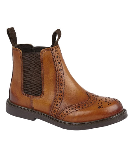 Tan Coloured Roamers Childrens Black Leather Shoes on White Background
